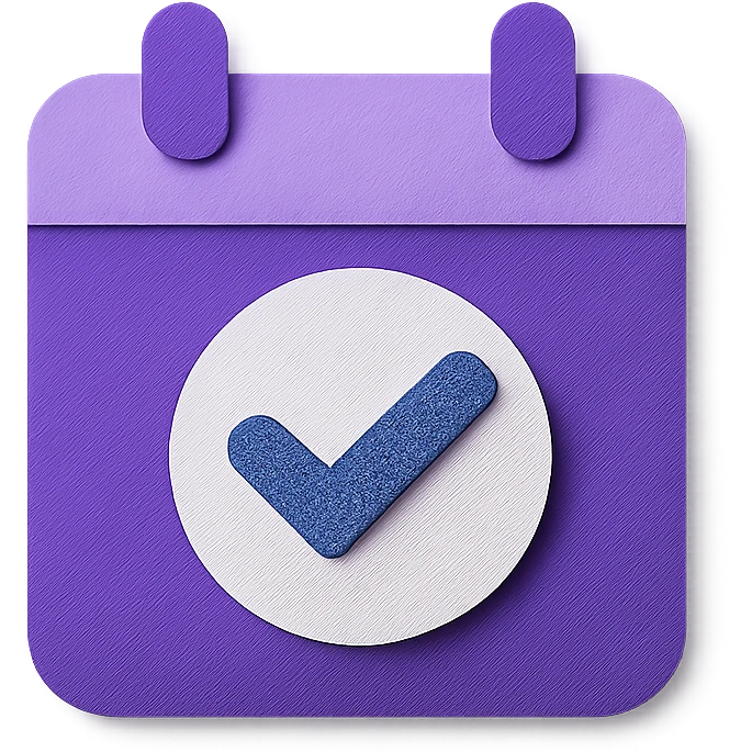 "Schedule clear", no text, with the colors: Primary Purple:  #8B5CF6
  Light Purple:    #A78BFA emoji