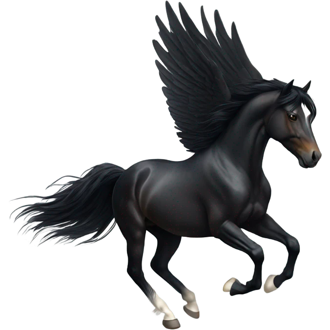Realistic Running black horse long hair with long wings  emoji