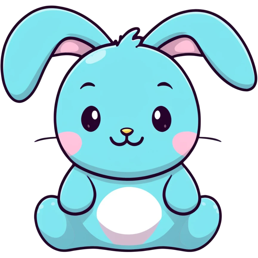 full-body plush toy bunny character with big round head, floppy ears, expressive cute eyes, laughing with closed eyes and little tears, soft kawaii pastel colors, hand-drawn Japanese stationery style kawaii sticker emoji