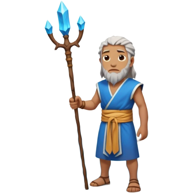 iOS-style 3D emoji: wide blue sea split into two towering water walls, dry path in the middle, Moses standing at the center holding a staff upright emoji