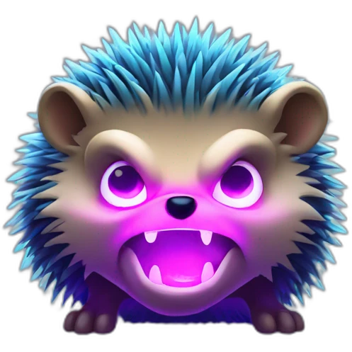 Angry hedgehog in neon light emoji