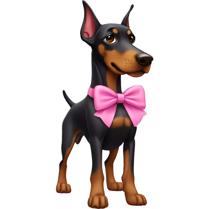 Doberman dressed in pink with a bow emoji