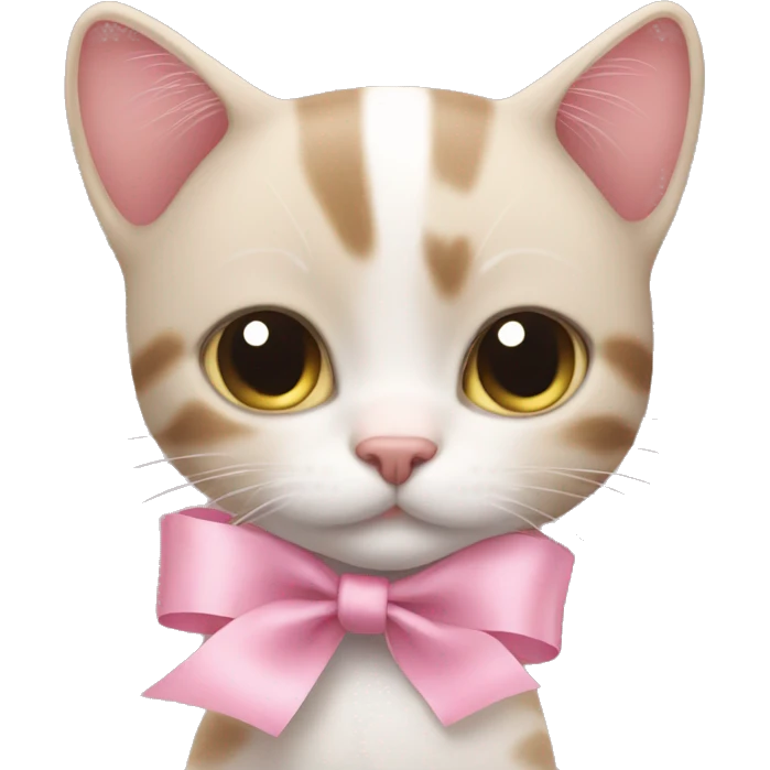 cat with cute baby pink ribbon on one ear emoji