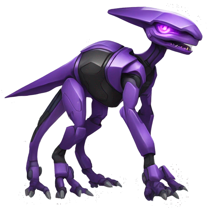 a black-purple Genesect-Raptor-Fakémon—hybrid with a futuristic visor-helmet full body emoji