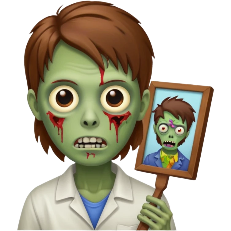 painter zombie with brown hair and art item emoji