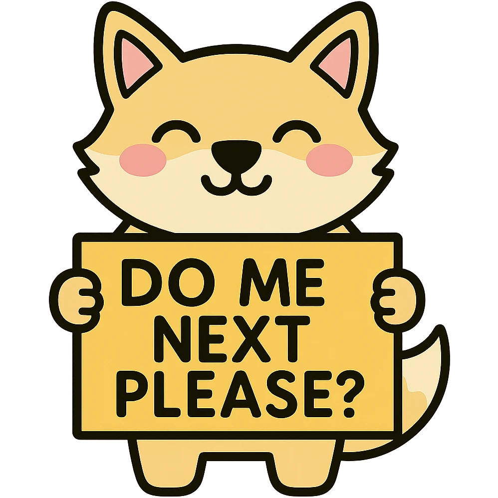 Change the fox color to a blond-like shade, keep the blushing and the sign with the text 'do me next please?'. Preserve the original style and keep the background transparent if present. emoji