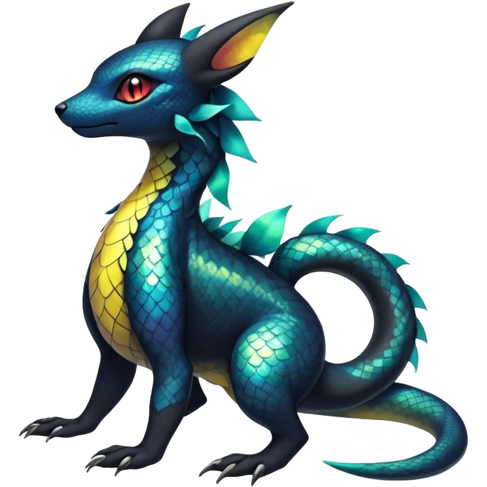 Colorful Iridescent Exotic Salandit-Aurorus-Umbreon-Fakémon-hybrid-creature (full body)  emoji