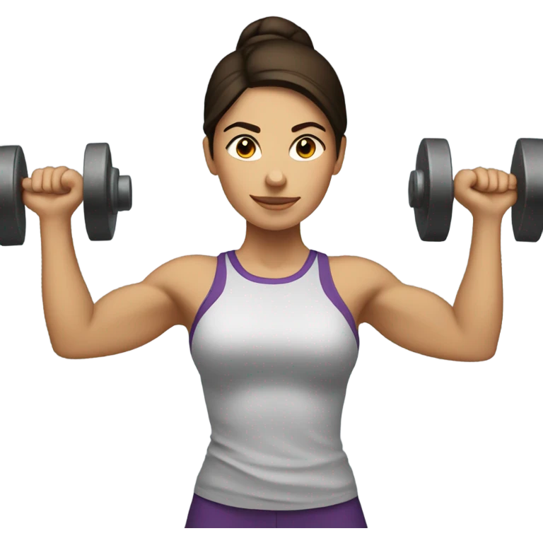 Brunette lifting weights emoji