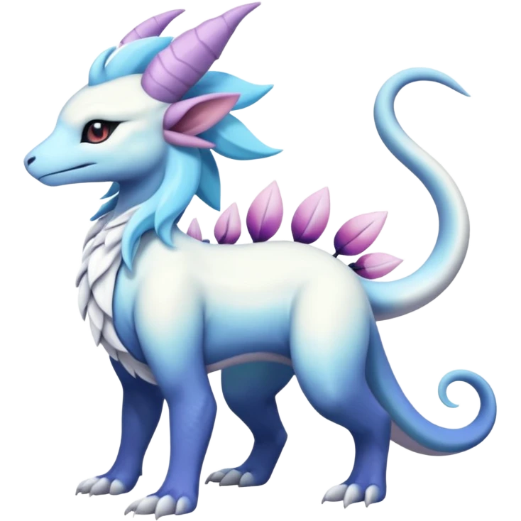Shiny Glossy Pastel Light Divine Reptilian Beautiful Floral Snowy Pretty Absol-Amaura-Suicune-Cobalion-fusion, full body emoji