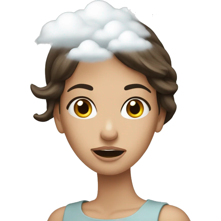 white brunette woman who dropped it came out of her mouth with a cloud above it symbolizing thought emoji
