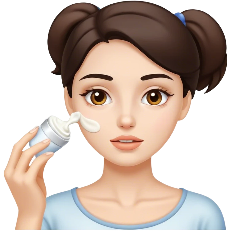 white brunette girl applying cream on face emoji