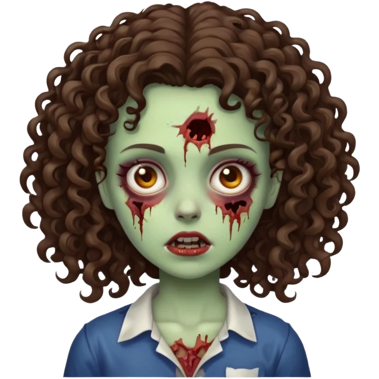 Zombie girl brunette curly hair emoji