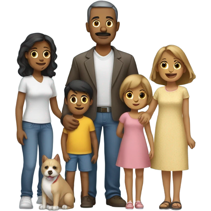 Buenas noches familia de padre madre una hija un perro y un gato emoji