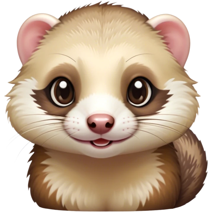 Cinematic Cute Ferret Portrait Emoji, Head tilted playfully, with an elongated, flexible body and a characteristically curious expression, featuring a short, pointed snout, bright, sparkling eyes, and soft fur in warm brown and cream tones, Simplified yet irresistibly adorable features, highly detailed, glowing with a warm, friendly glow, high shine, affectionate and lively, stylized with a touch of whimsical mischief, soft glowing outline, capturing the essence of a fun-loving and mischievous ferret that feels like it could scamper straight into your heart! emoji