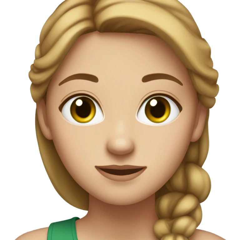 Young woman with light brown hair, fair skin, green eyes, small nose. emoji
