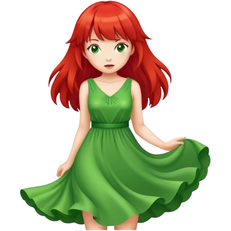 Woman with red bangs green dress   emoji