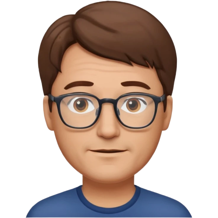 Un locutor de radio, pelo moreno, con gafas, entrado en años emoji