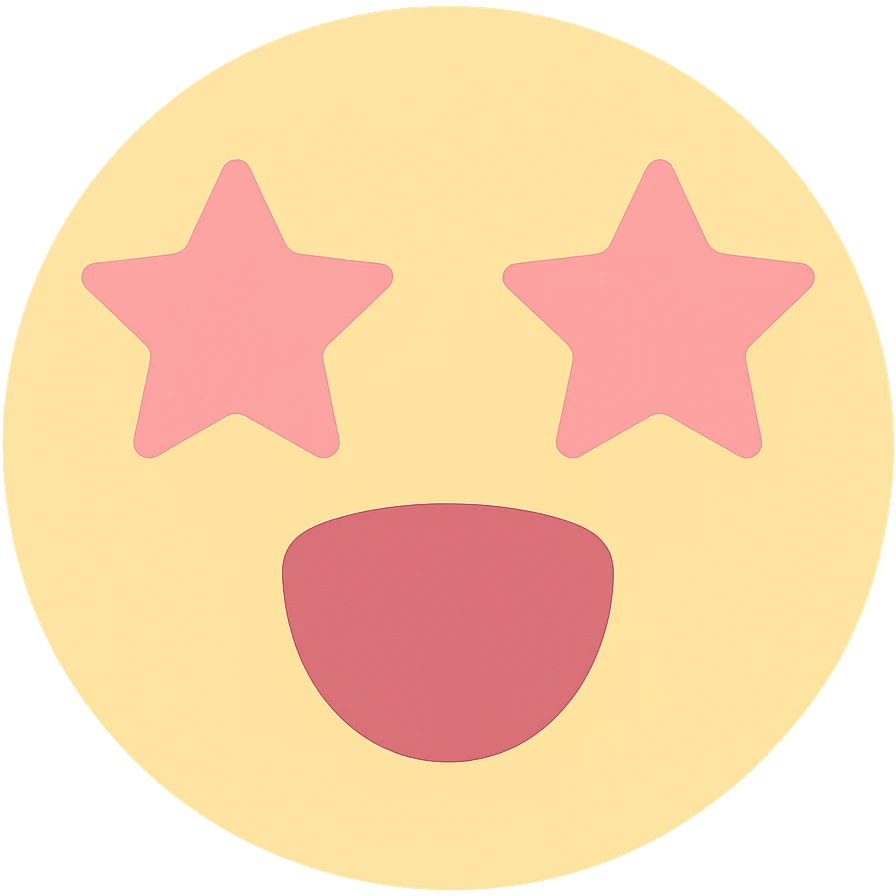 cute emoji, round face, star eyes, open mouth, excited, pastel yellow and pink emoji
