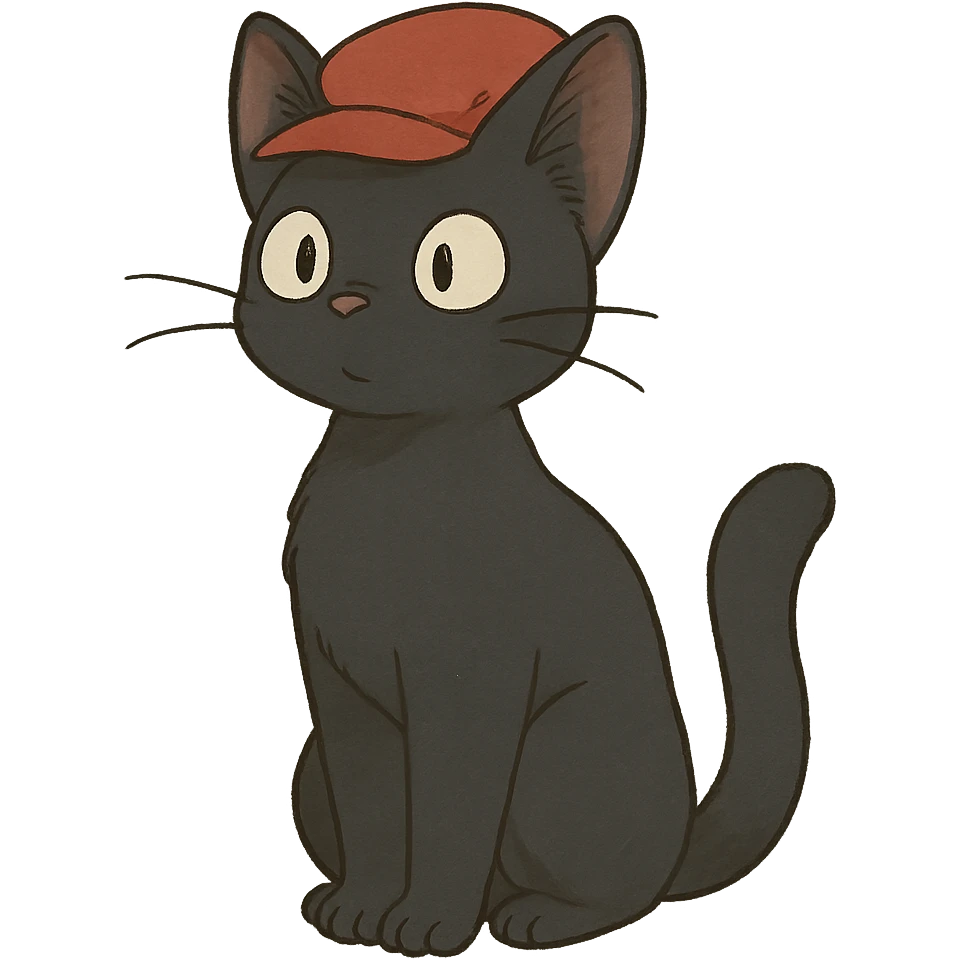 ghibli style cat with a red hat emoji