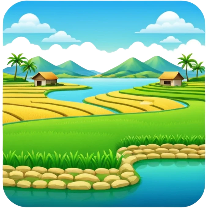 Make an emoji of a landscape with the sea and rice fields emoji