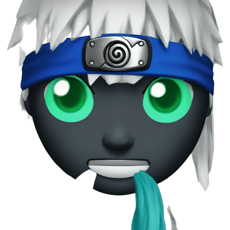 naruto character with extreme long bright blue hair, head band and green sharingan eyes emoji