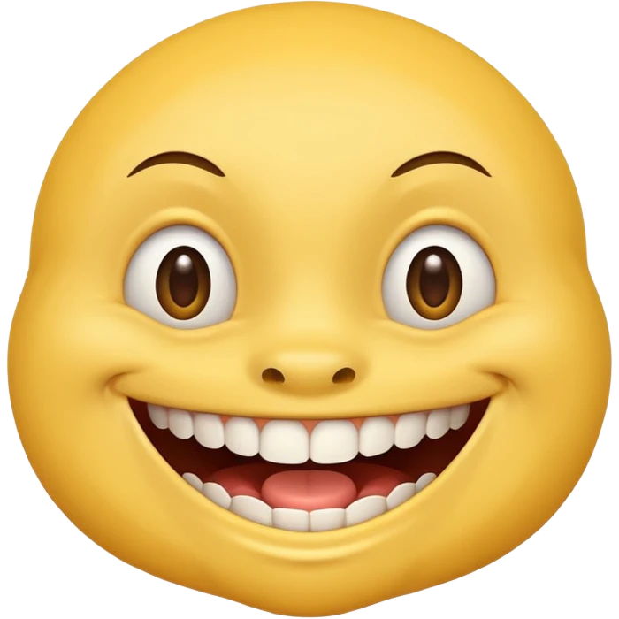 a smiling yellow face with very big teeth like the trivago guy emoji