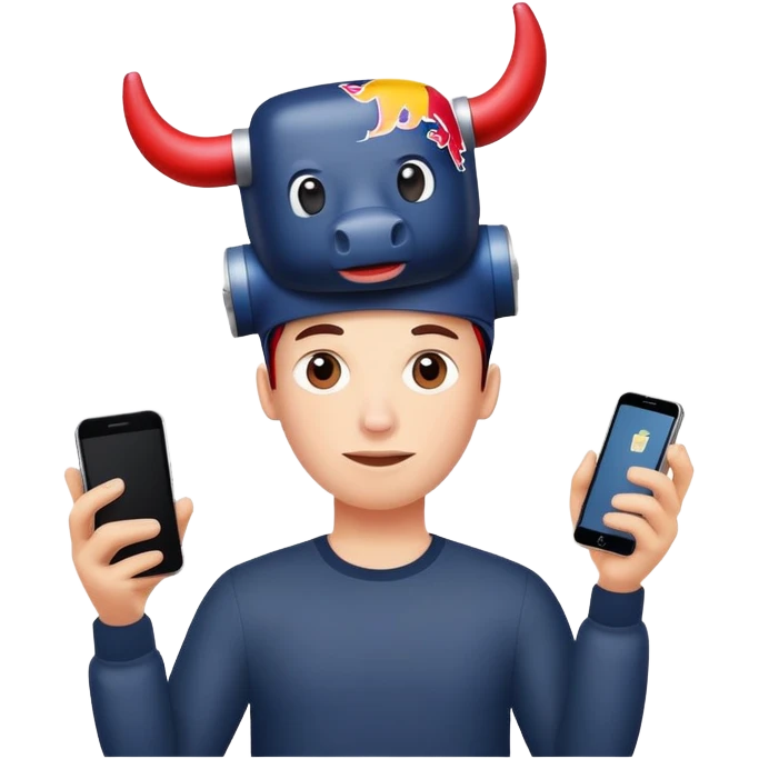 Person with reg Bull can on his Head and a Smartphone in his Hand  emoji