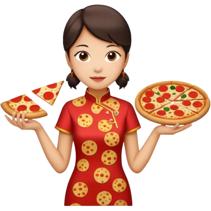bat man, wearing cheongsam, with pizza emoji