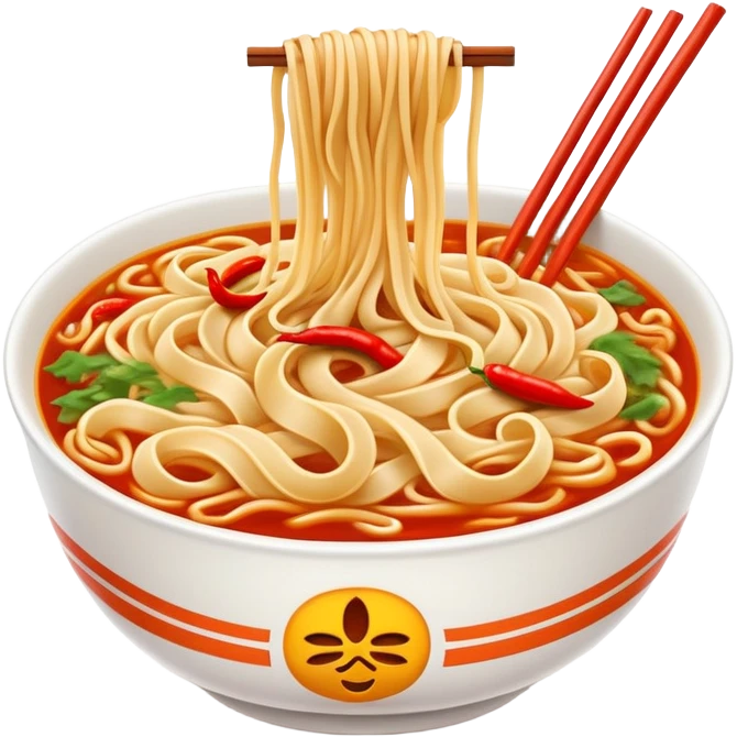 Shaanxi Biangbiang extra-wide belt noodles, simplified emoji style with bold outlines and bright colors, cartoon style thick long noodle emoji