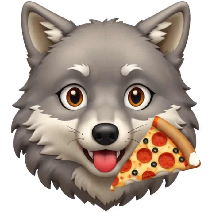 a surprised grey wolf eating a piece of pizza emoji emoji