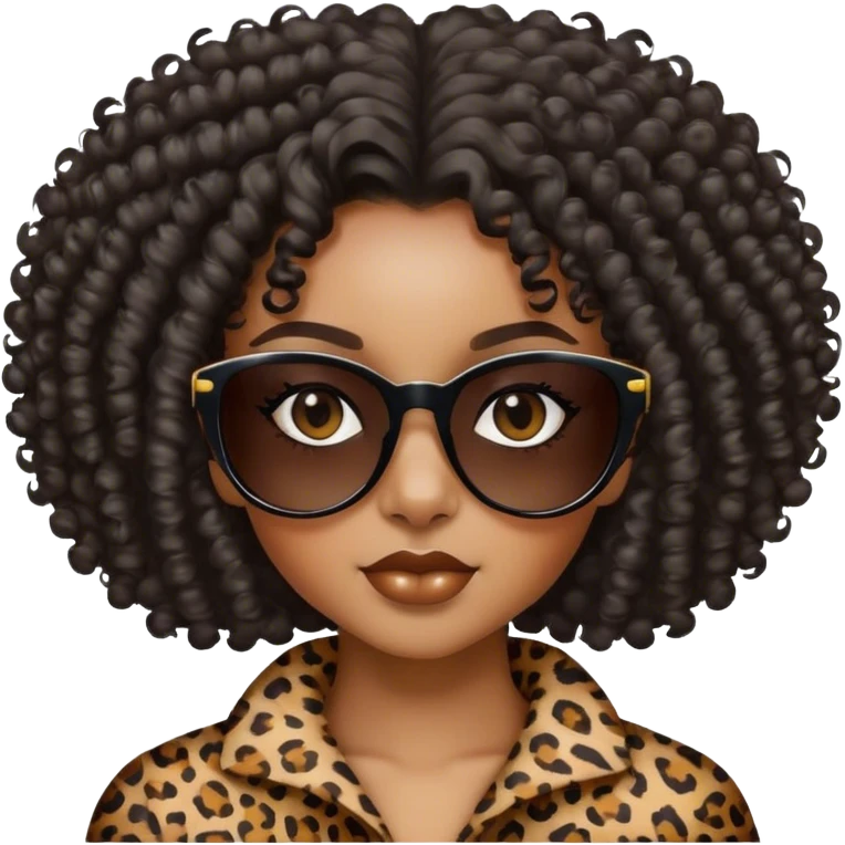 Black curly hair girl with panther print shades emoji