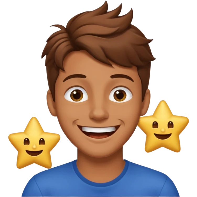 Color de piel moreno los ojos ke sean de estrella riéndose y pelo café hombre  el pelo asialado🤩 emoji