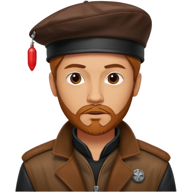 A tall guy with a red goatee. He wears a black baret dressed like a star wars smuggler  emoji