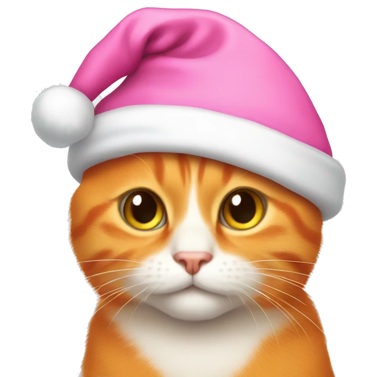 Orange cat wearing a pink Santa hat emoji