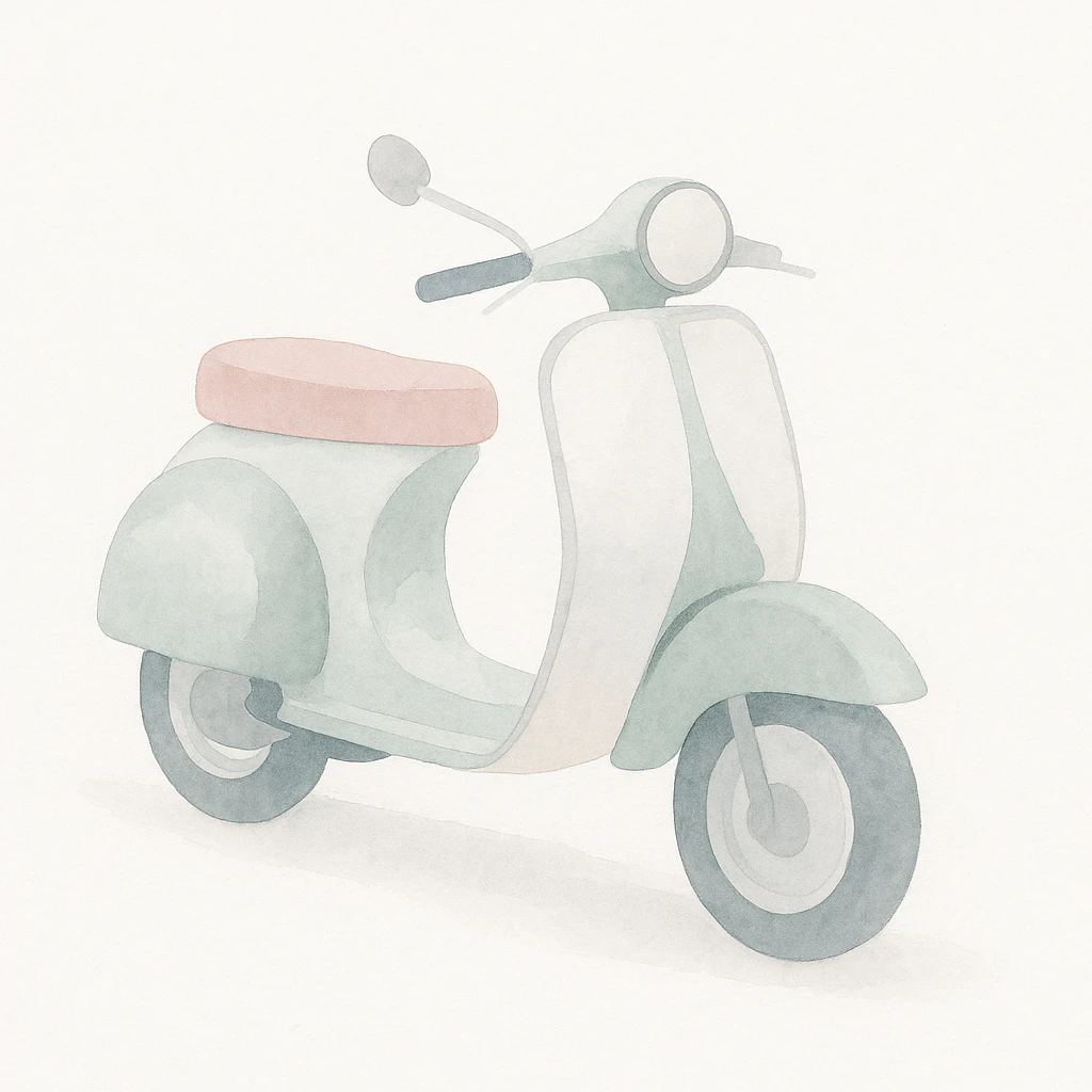 Vespa scooter in watercolor style with white, green, and pink pastel tones emoji