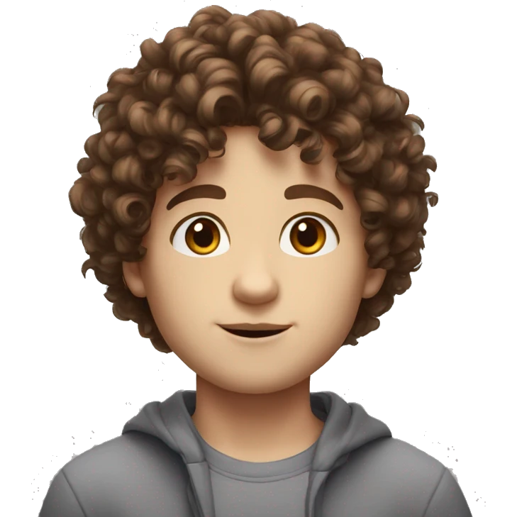realistic boy in 4k, curly hair white skin and brown eyes emoji
