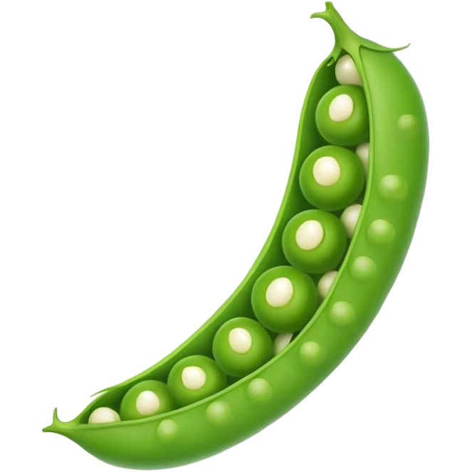 A green pea pod with several round peas visible inside, slightly open to reveal the peas emoji