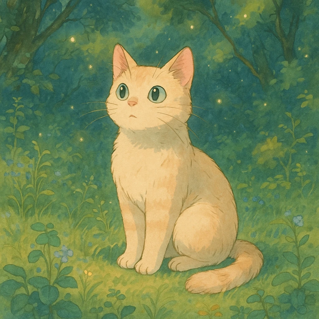 a cat, ghibli style illustration emoji