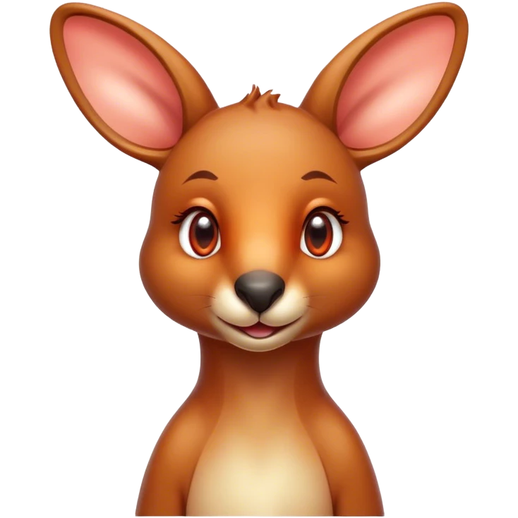 Cinematic Cute Kangaroo Portrait Emoji, Head tilted playfully and inquisitively, featuring a glossy red-orange fur with soft, rounded ears and round, sparkling amber eyes full of curious mischief, Simplified yet irresistibly adorable features, highly detailed, glowing with a warm, friendly glow, high shine, affectionate and bouncy, stylized with a touch of outback whimsy, bright and endearing, soft glowing outline, capturing the essence of a mischievous yet loving kangaroo, so playful it feels like it could hop out of the screen and into your arms! emoji