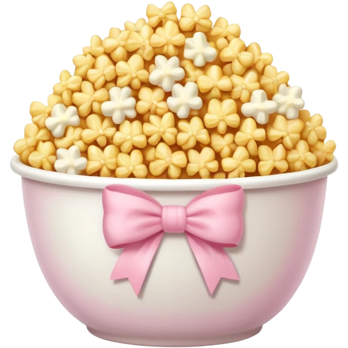 popcorn soft texture in white bowl with pink pastel bow not on top emoji