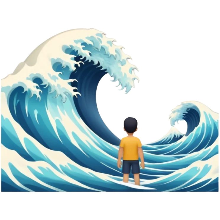 Gigantic tsunami ocean waves and tiny person  emoji