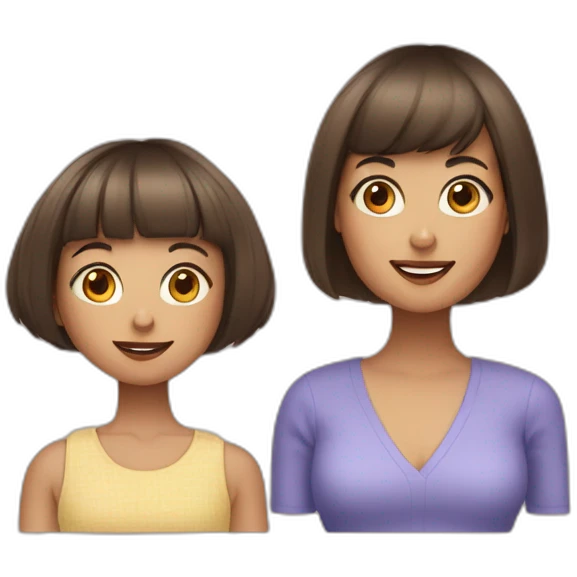 A mother with a short bob haircut and a girl with a short bob and blunt bangs emoji