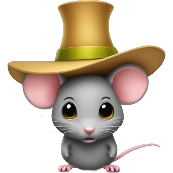 A mini small mouse with huge hat emoji