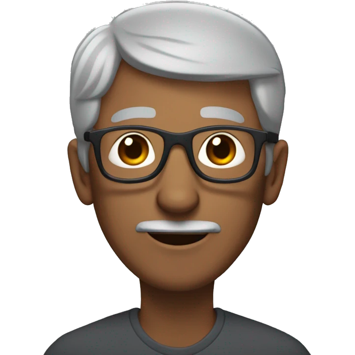 60 year old man with gray hair and bear and thin dark glasses emoji