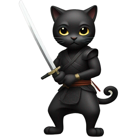 black humanoid cat with a katana in his hands in a stance emoji