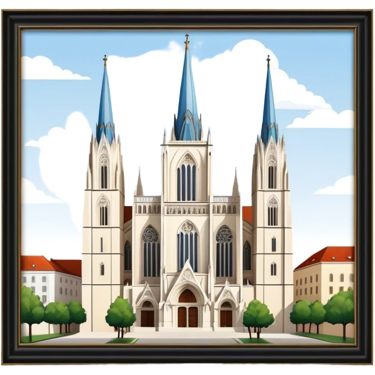 Cinematic Realistic Zagreb Cathedral Landmark Emoji, depicted with Gothic architecture rendered with lifelike detail and majestic, soft lighting. emoji