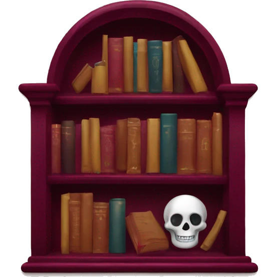 maroon bookshelf with candlestick and skull emoji