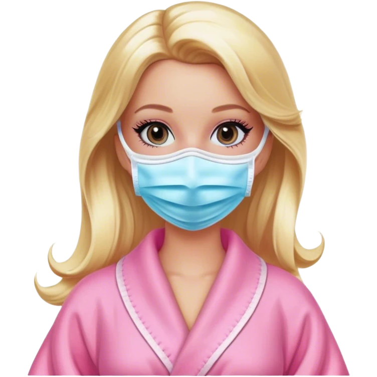 Glamorous blonde Barbie, spa day, pink robe and face mask  emoji