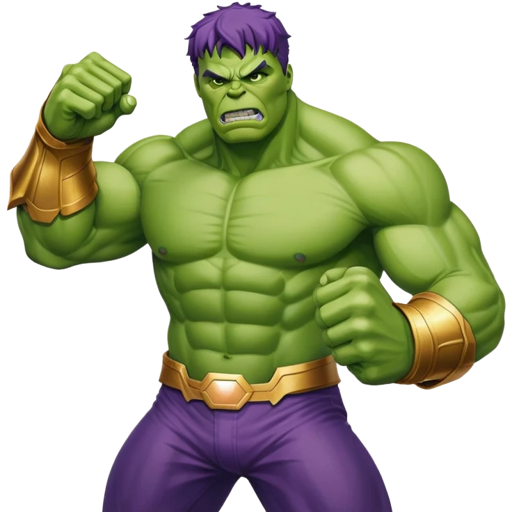 Hulk fighting Thanos, green superhero versus purple villain with infinity gauntlet emoji