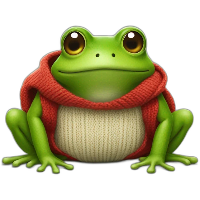 Grenouille avec un pull rouge qui tient un coeur  emoji